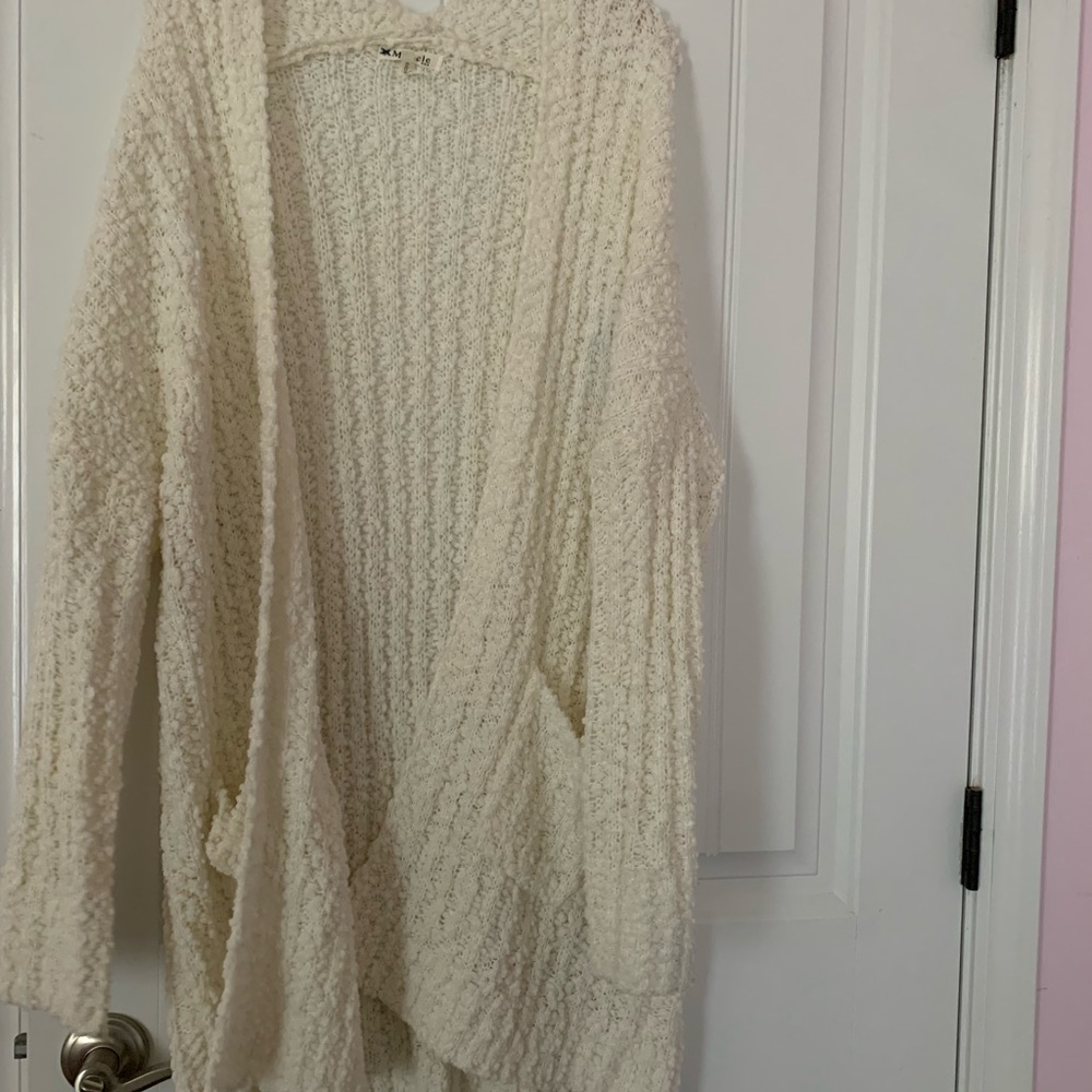 White womens boutique popcorn cardigan